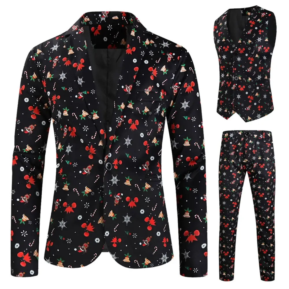 Mens Christmas Day Four Men Suit Seasons Can Wear A 3 Piece Boys Suits To Play Dating Digital Big Tall Mens Suit Printing Suit Vest Trousers Man Dress Suit 3 Piece Suit