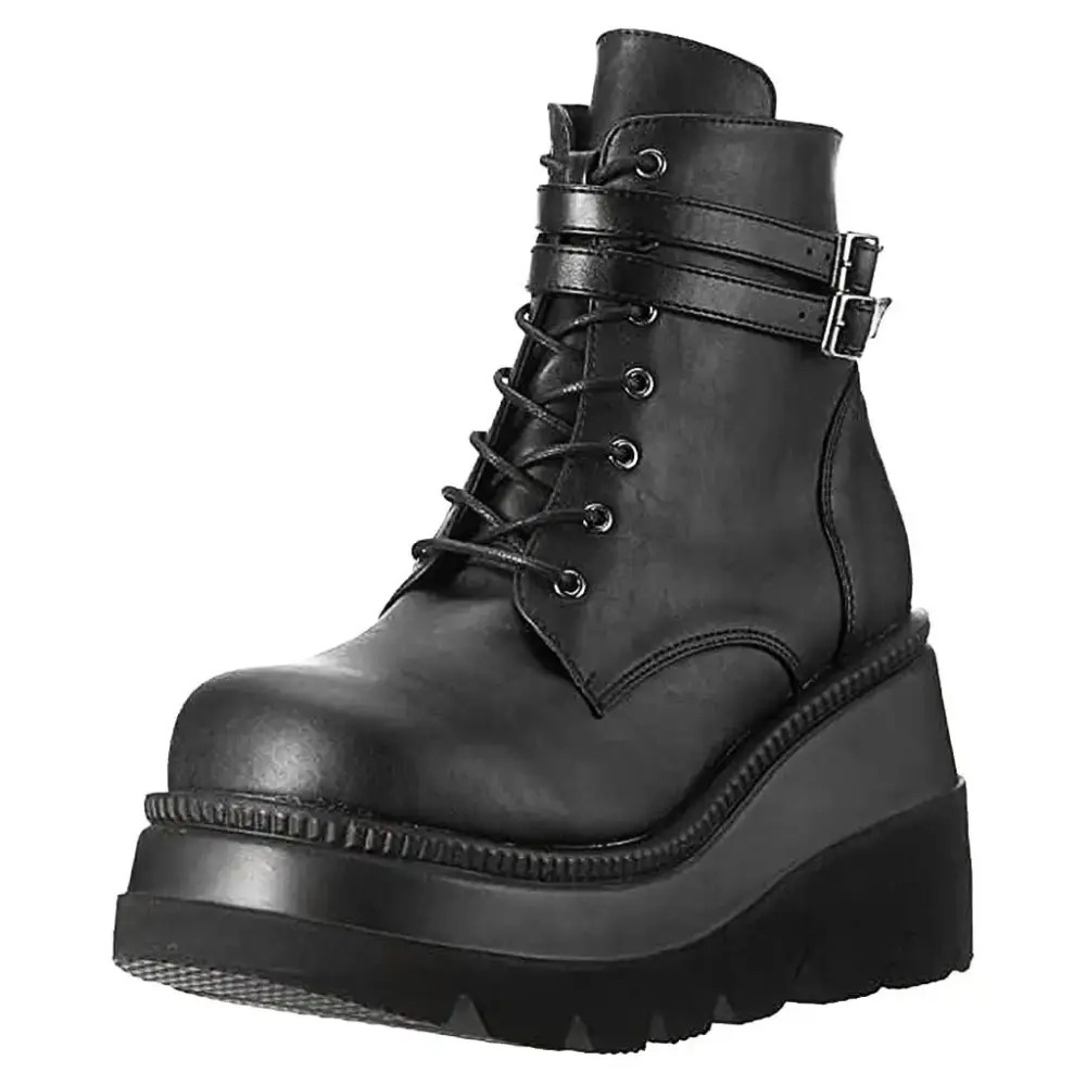 fukaraa Platform Ankle Boots for Women High Heel Booties Goth Combat Boots Women Lace Up Motorcycle Wedges