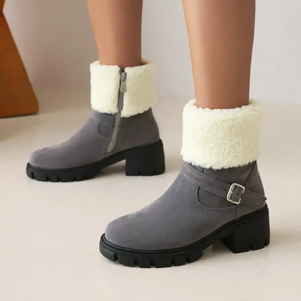 GUGUbb Women's Warm Boots Short Boots Heeled Calf Boots Cozy Warm Plush Boots.