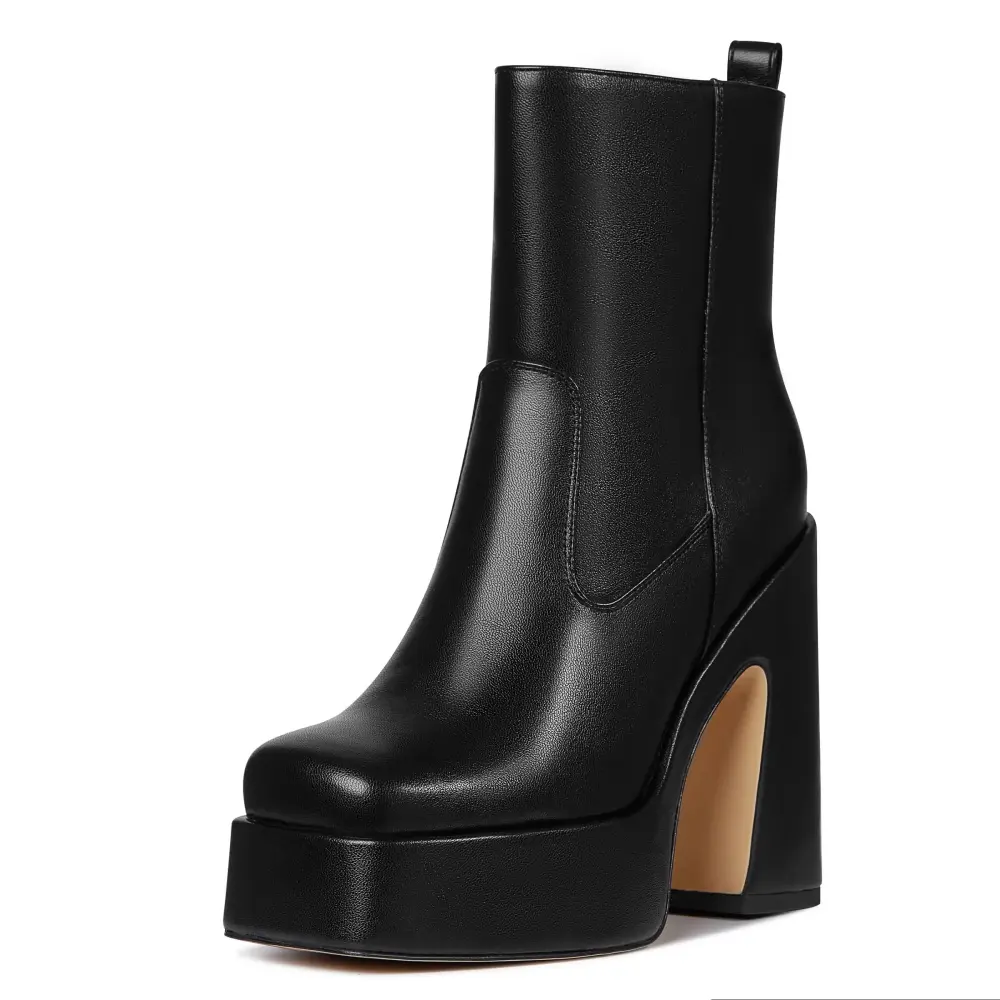 SaraIris Women Motorcycle Ankle Short Boots Platform Block High Heels Side Zip Fashion Shoes