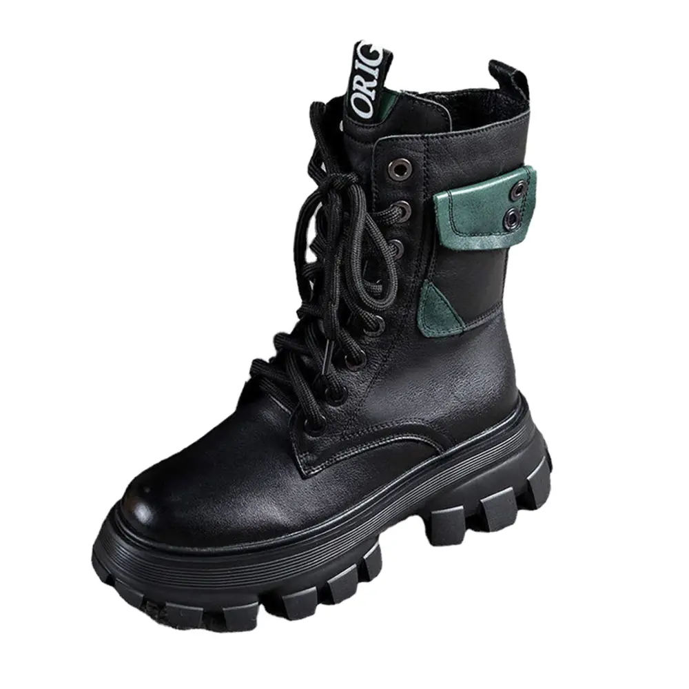 ZAROYEAX Women Ankle Boots Autumn and Winter Fashion Motorcycle Style Thick Sole Comfortable Lace Up Zipper Thickened Warm