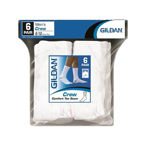Gildan GB753-6MGHT Men's Crew Socks White 6-Pack Comfortable Athletic Socks