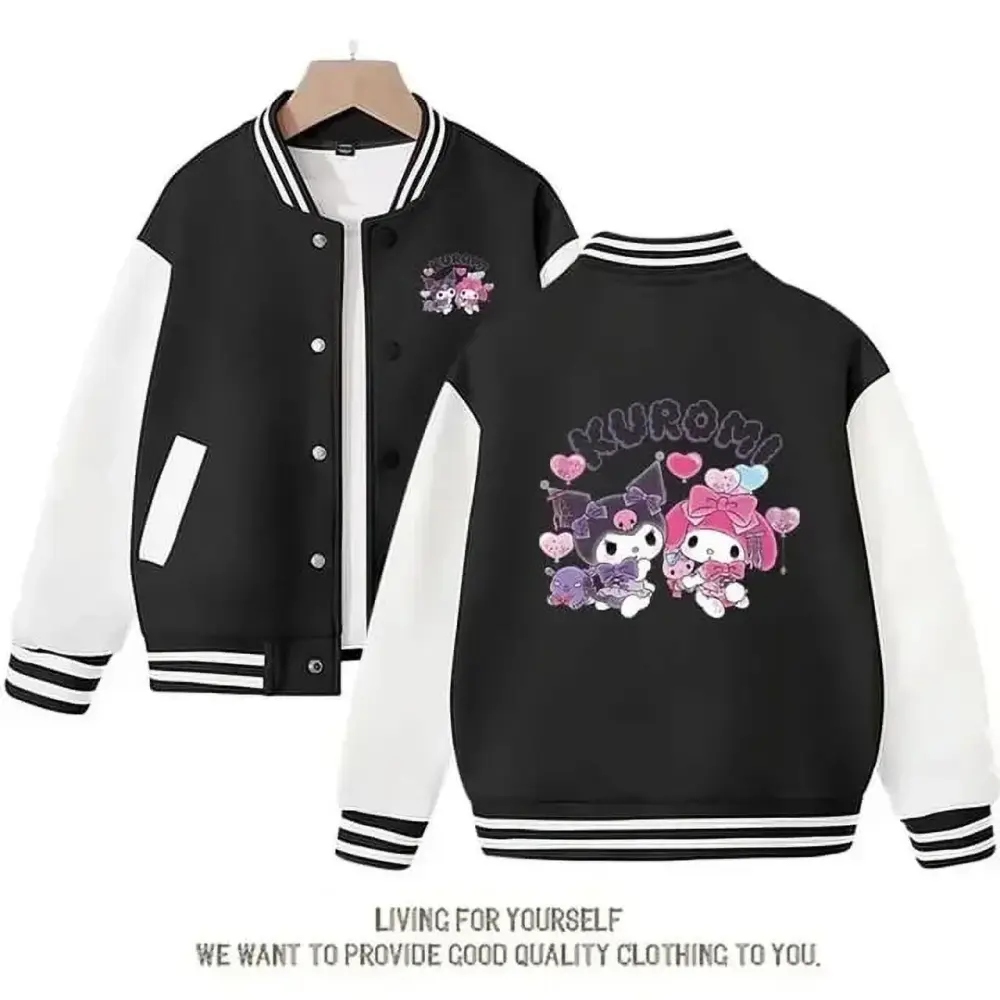 Sanrio Outerwear Kawaii Jacket for Girls Cute Cartoon Baseball Uniform New in Outerwears Kuromi Spring and Autumn New Tops Kids