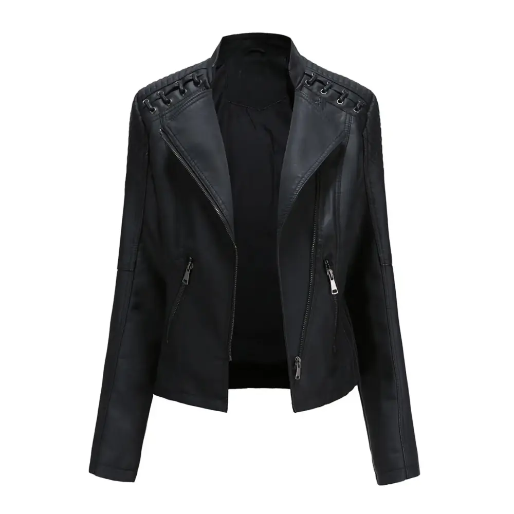Dr.Eam Women Jackets Ladies Lapel Motor Jacket Coat Zip Biker Short Punk Cropped Tops Casual Y2K Outerwear Black L