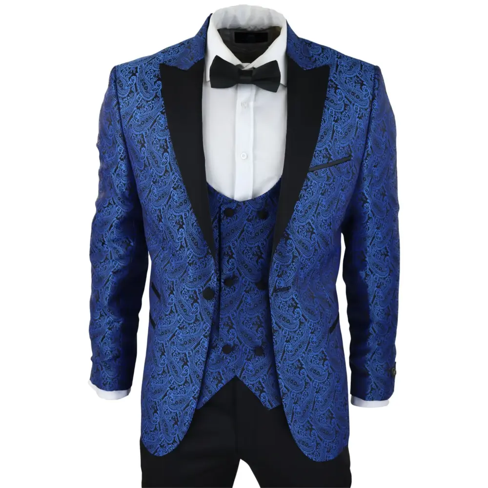 TruClothing Men Blue Paisley Tuxedo Blazer Waistcoat Jacket
