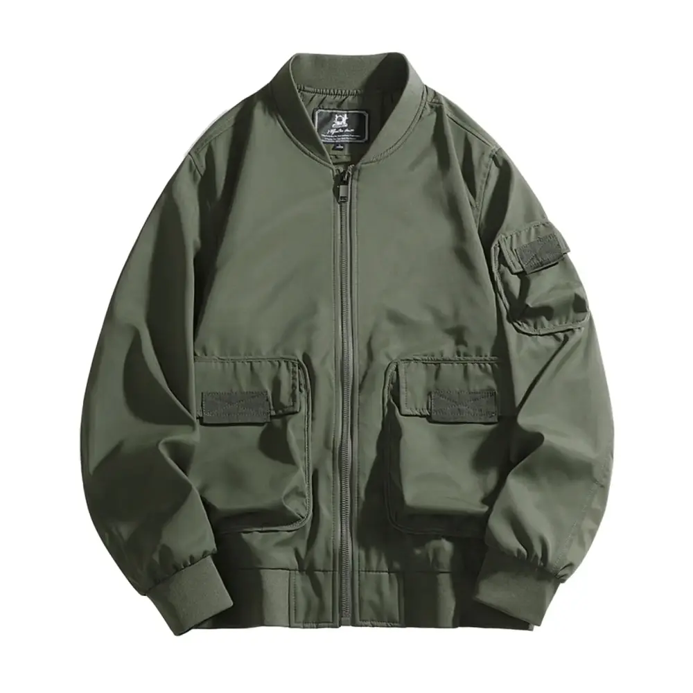 JUUYY Men's Plus Size Baseball Jacket Spring Autumn Bomber Jackets Daily Casual Loose Jackets Male Cargo Outerwear Army Green XXXL