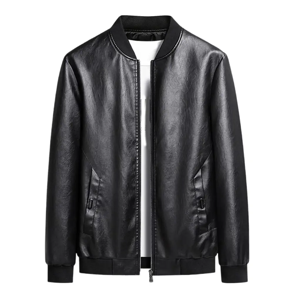 SSAAVKUY Men's Faux Leather Jacket Bomber Jacket Zip Up Stand Collar Motorcycle Jacket Outwear Brown Large Black 20