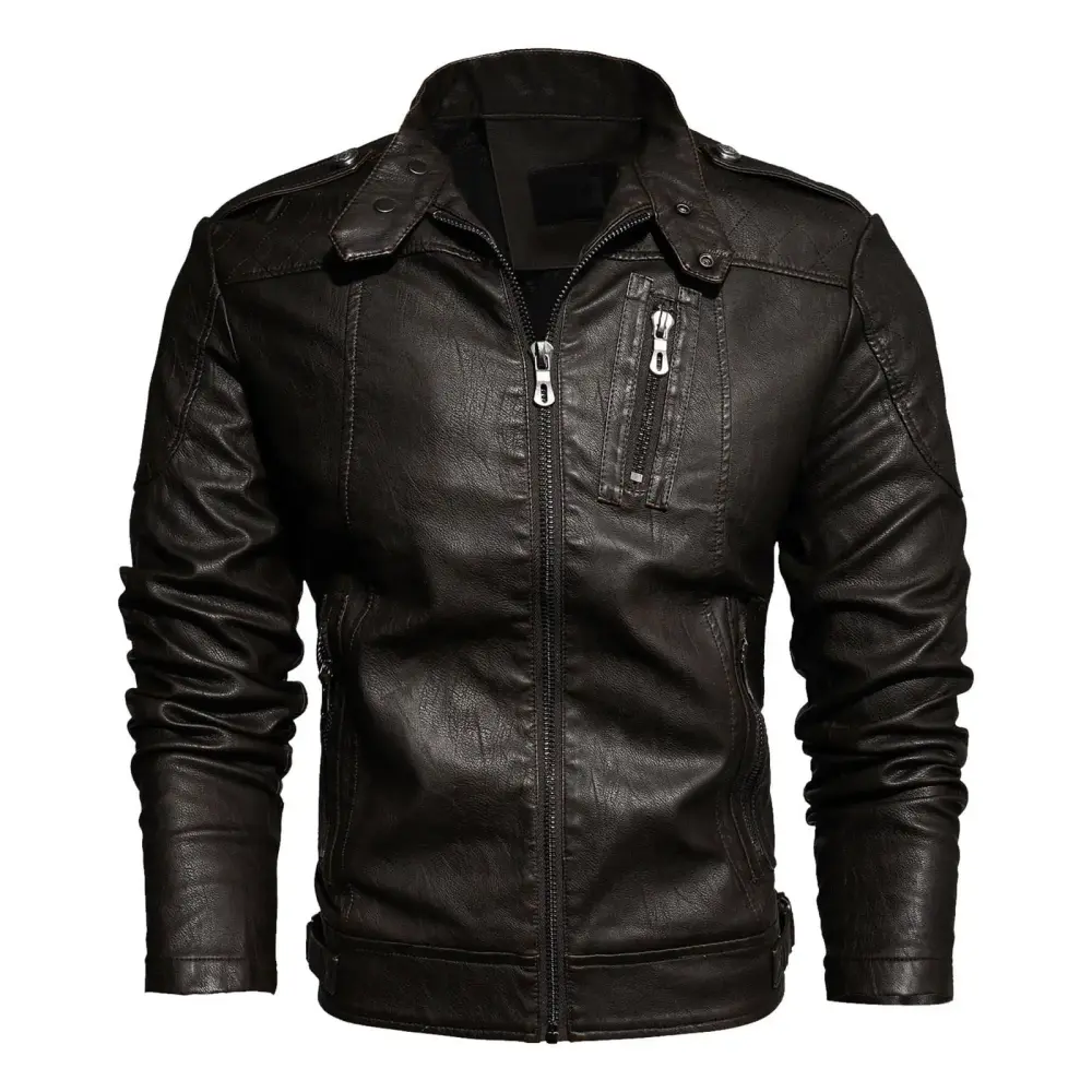 Youmylove Men's Bomber Jacket Fashion Tops Autumn Winter Leather Jacket Stand Collar With Velvet And Thick Motorcycle Coat Workwear Jackets for Outdoor Team Work