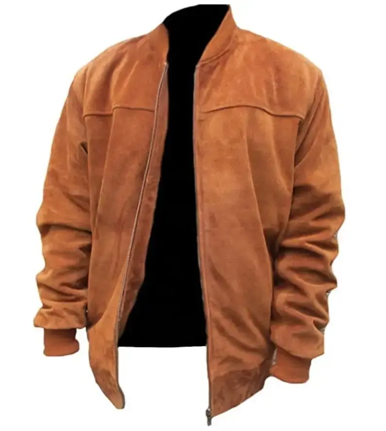 Men's Brown Bomber Jacket - Handmade Slim Fit from Premium Cowhide Suede Leather