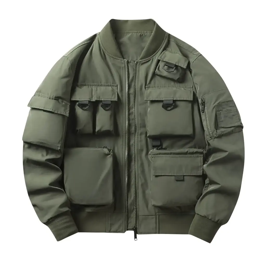 Yyeselk Men's Bomber Jackets Windbreaker Jackets Cargo Jackets Motorcycle Outdoor Work Camping Jackets with Multi Pockets Army Green M