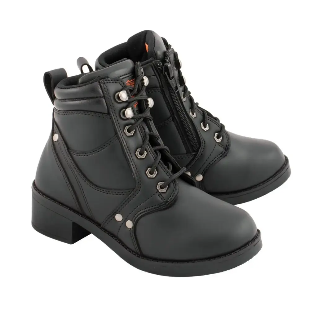 Milwaukee Leather MBK9265 Boys Black Lace-Up Boots with Side Zipper Entry 4.5