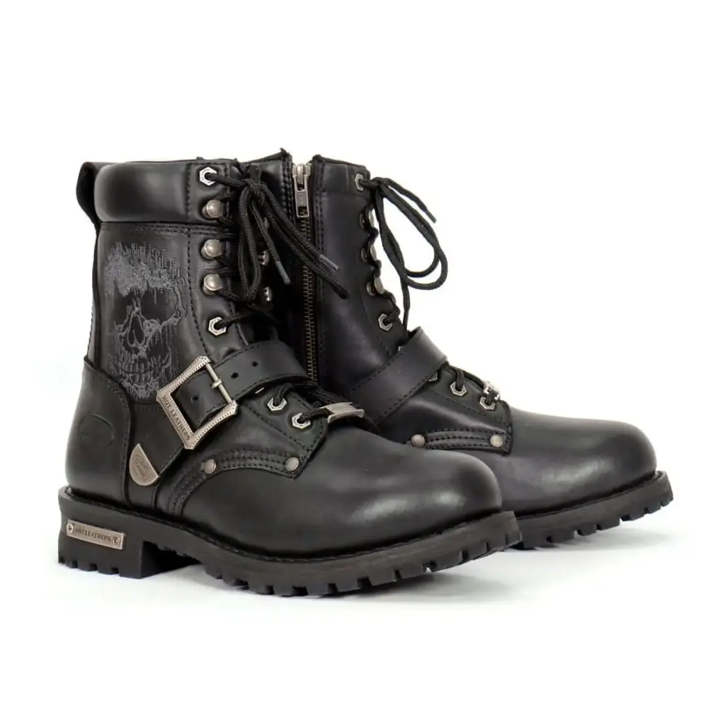 Hot Leathers BTM1017 Men's Black Grave Rub Skull Tall Logger Motorcycle Boot 7