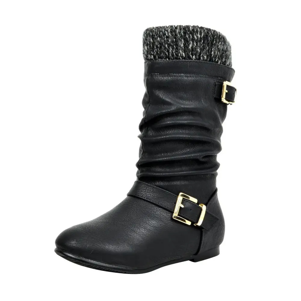 Girls Youth Knee High Boots Buckle Zipper Riding Boots Winter Boots Size 8T-6