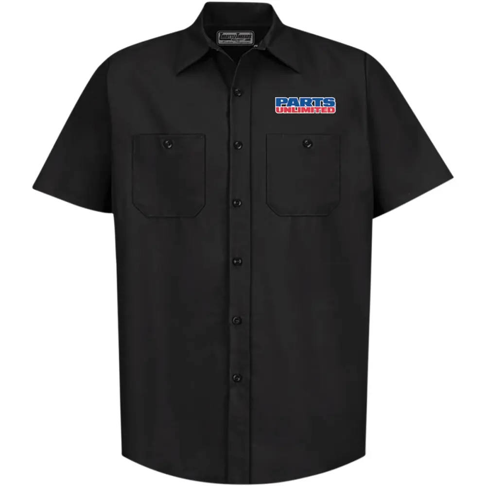 Throttle Threads Parts Unlimited Mens Button Up Short Sleeve Shirt Black XL