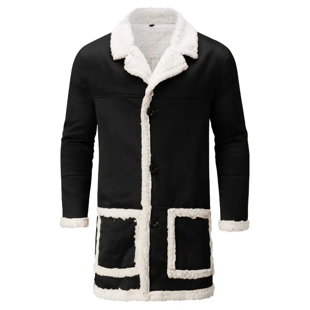 Men's Casual Cardigan Solid Winter Clothes for Men Color Buttons Wool Long Heat on Demand Jacket Sleeve Turn-Down Collar Coat