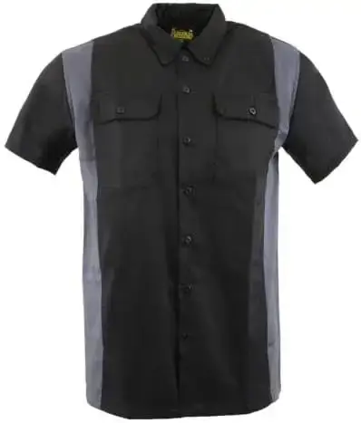 Biker Clothing Co. MDM11674.01 Men's Two-Tone Black and Grey Short Sleeve Motorcycle Mechanic Shirt - 5X-Large
