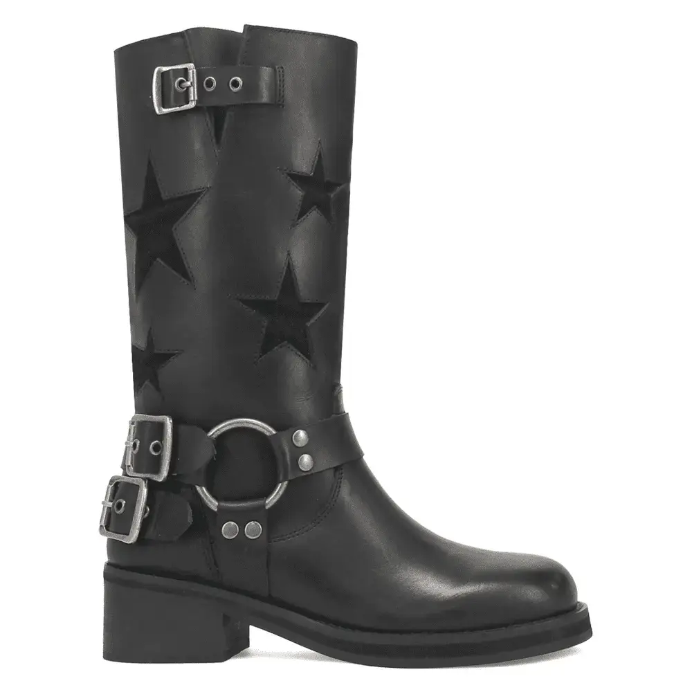 Dingo Womens Blacklist CutOuts Round Toe Motorcycle Casual Mid Calf Boots