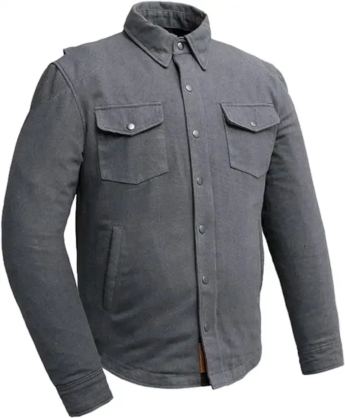 First Mfg Co - The Moto Shirt - Recycled Canvas - Motorcycle Biker Riding Shirt - Canvas - Charcoal - 2X Large
