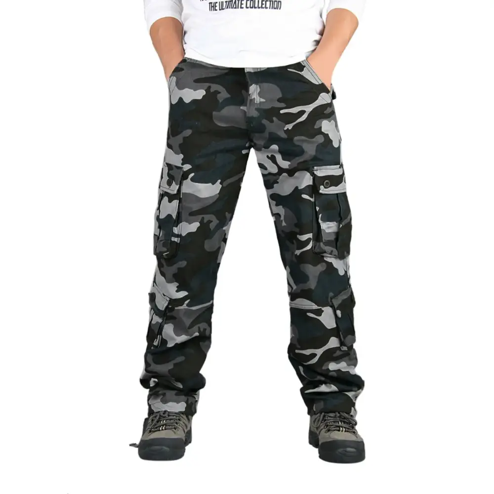 Men Camouflage Outdoor Casual Toe Band Pants Multiple Pockets Overalls Wide Legged Cotton Pants Large Size Trousers Tech Pants Jean Pants Men Home Pants