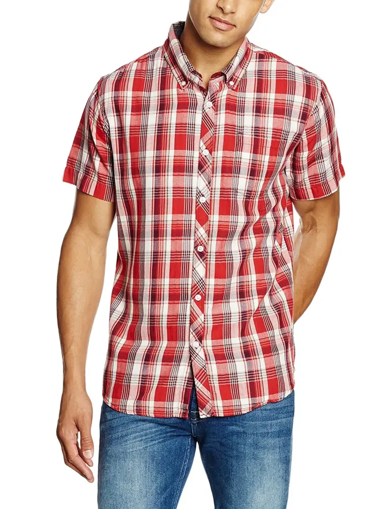 AlpineStars Men's Variance Short Sleeve Plaid Woven Shirt Bordeaux 2X-Large