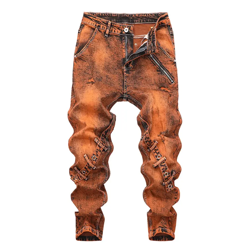 8QIDA Mens Vintage Jeans Worn Out and Worn Out Straight Tube Motorcycle Men's Jeans Mens Casual Shorts 5 Inch Inseam Orange Xl/36