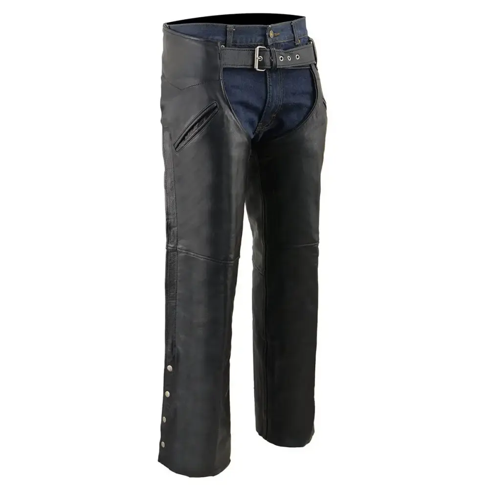 Milwaukee Leather SH1103 Men's Black Leather Slash Pocket Chaps with Snap Out Liner 6X-Large
