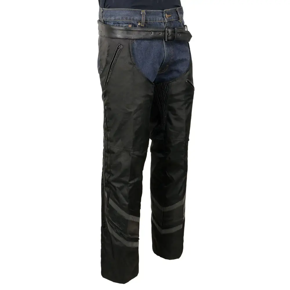 Milwaukee Leather MPM5705 Men's Black Vented Textile Chaps with Leather Trim and Snap Out Liner XX-Small