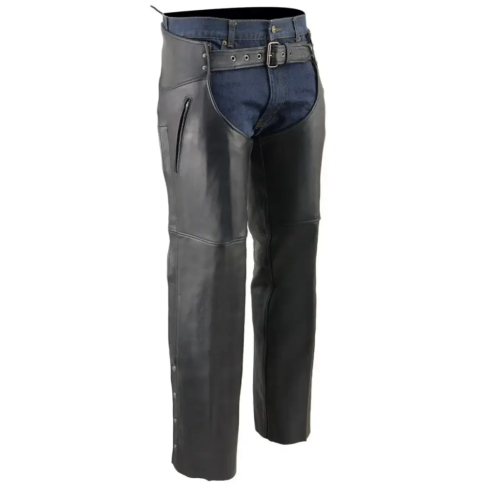 Milwaukee Leather Chaps for Men's Black Cool-Tec Naked Leather - 2 Zipped Thigh Pockets Motorcycle Chap - MLM5502 2X-Large