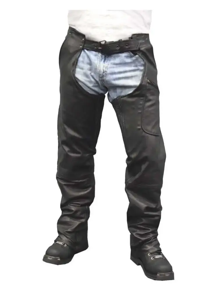 Redline Men's Heavy Weight Black Buffalo Leather Motorcycle Chaps M-1700 (3XL)