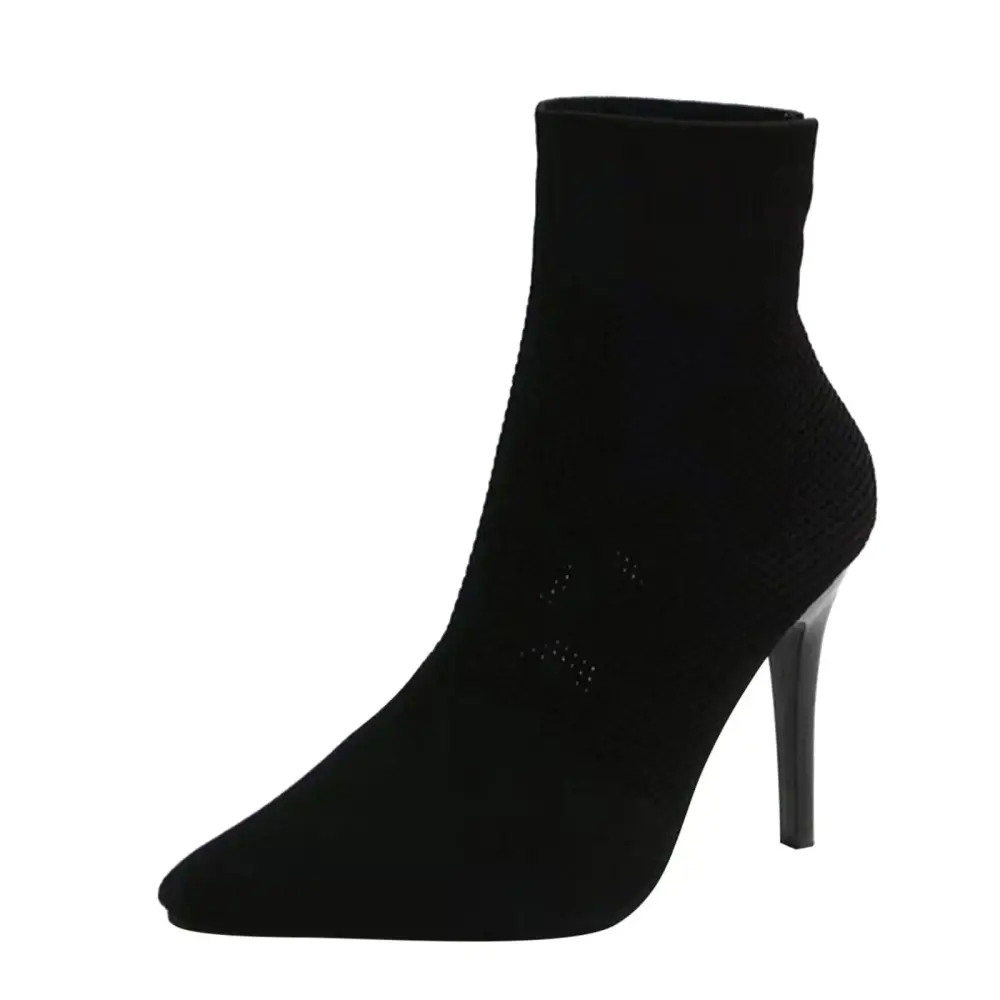 B91xZ Women Boots with Heels Elastic Block Heel Chelsea Booties Lug Sole Non-Slip Combat Shoes.Black 39