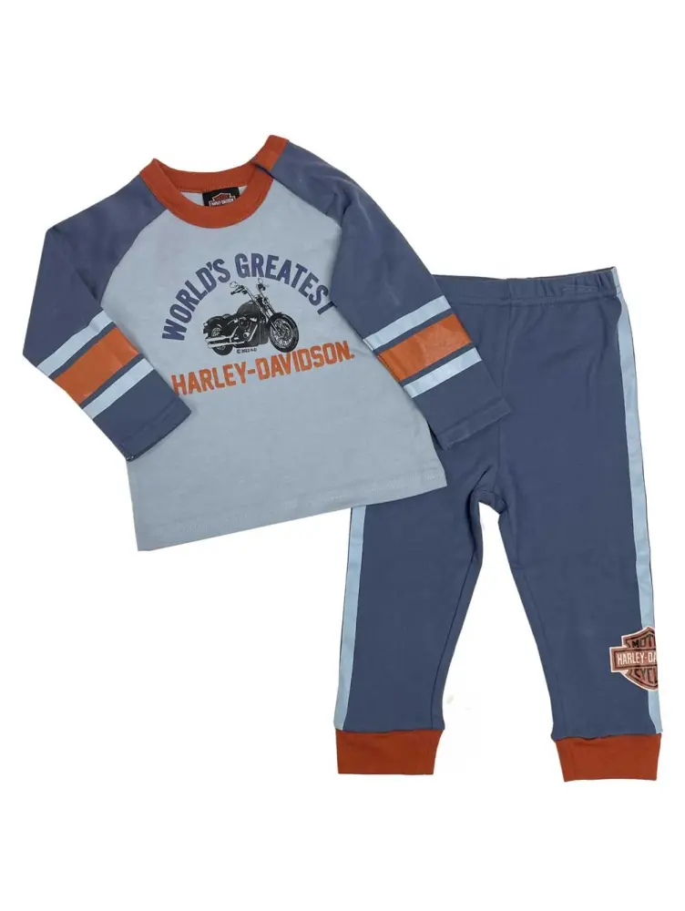 Harley-Davidson Baby Boys' Infant Long Sleeve Tee & Knit Pant Set. Blue (9/12M). Harley Davidson