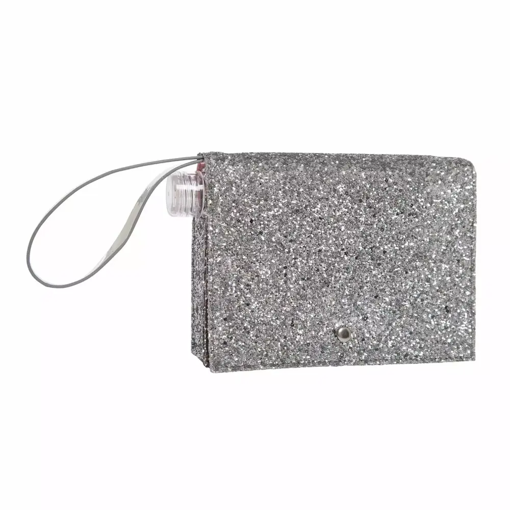 Slant Collections Glittery Clutch Purse with Hidden Flask Holds 16 Ounces Silver