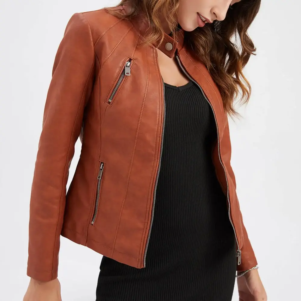 Women's Slim Leather Stand Collar Zip Winter Coat Motorcycle Women'S Winter Coats Suit Belt Womens Coats Winter Fall Coats For Women Coat Womens Coats Jacket Tops