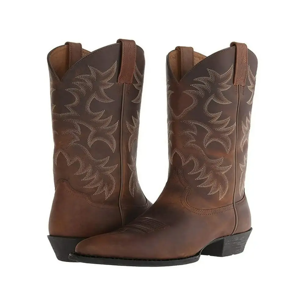 Cowboy Boots for Men Comfortable Mid Calf Boot Embroidered Cowboy Shoes Brown 6
