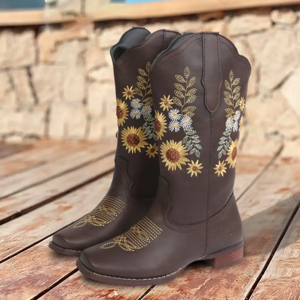Aayomet Boots For Women .Womens Hiking Boots Embroidered Western Sunflower Boots Boots Motorcycle Vintage Cowboy Cowboy Boots Women