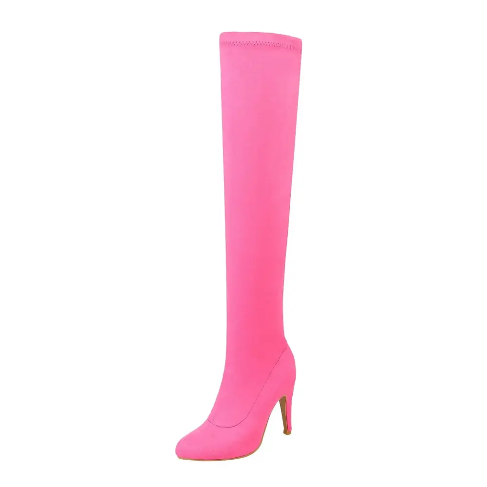 B91xZ Women Cowboy Boots Knee High Pull on Fall Weather Winter Boots.Hot Pink 39