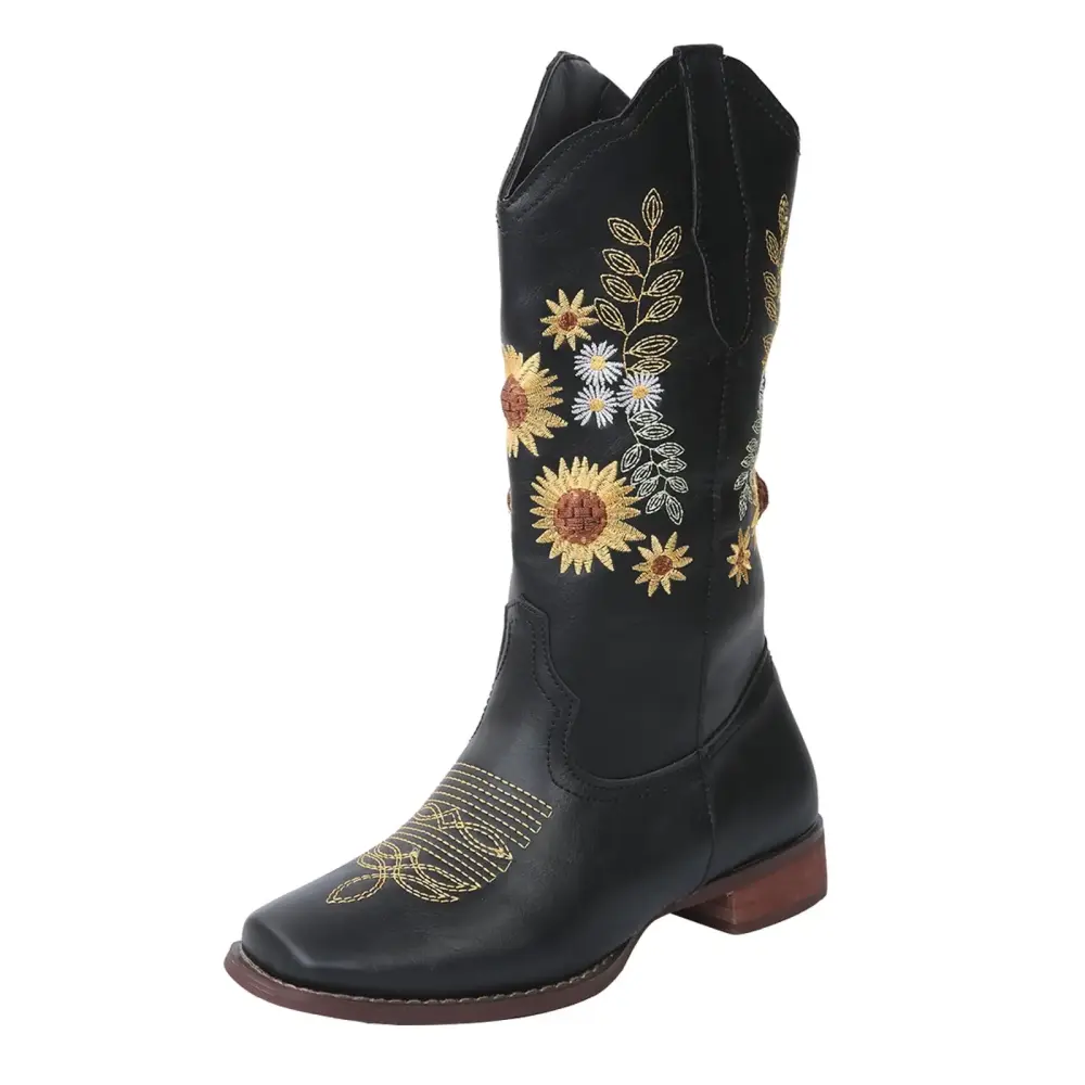 Boots for Womens Sunflower Women Wide Calf Boots Embroidered Vintage Cowgril Cowboy Extra Wide Calf Boots for Women Plus Size Western Boots Motorcycle Boots