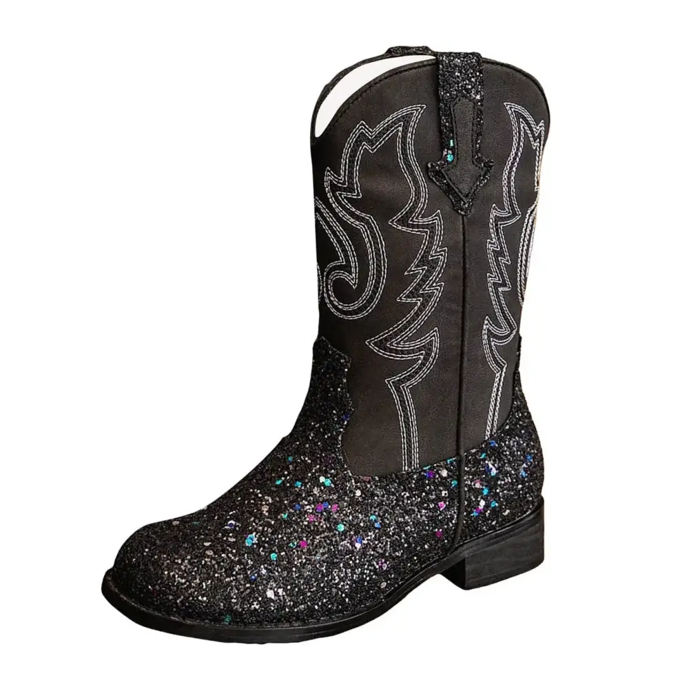 eileial Girls Cowgirl Boots Low Block Heel Chelsea Dress Booties Winter Shoes with Zipper.Black 27