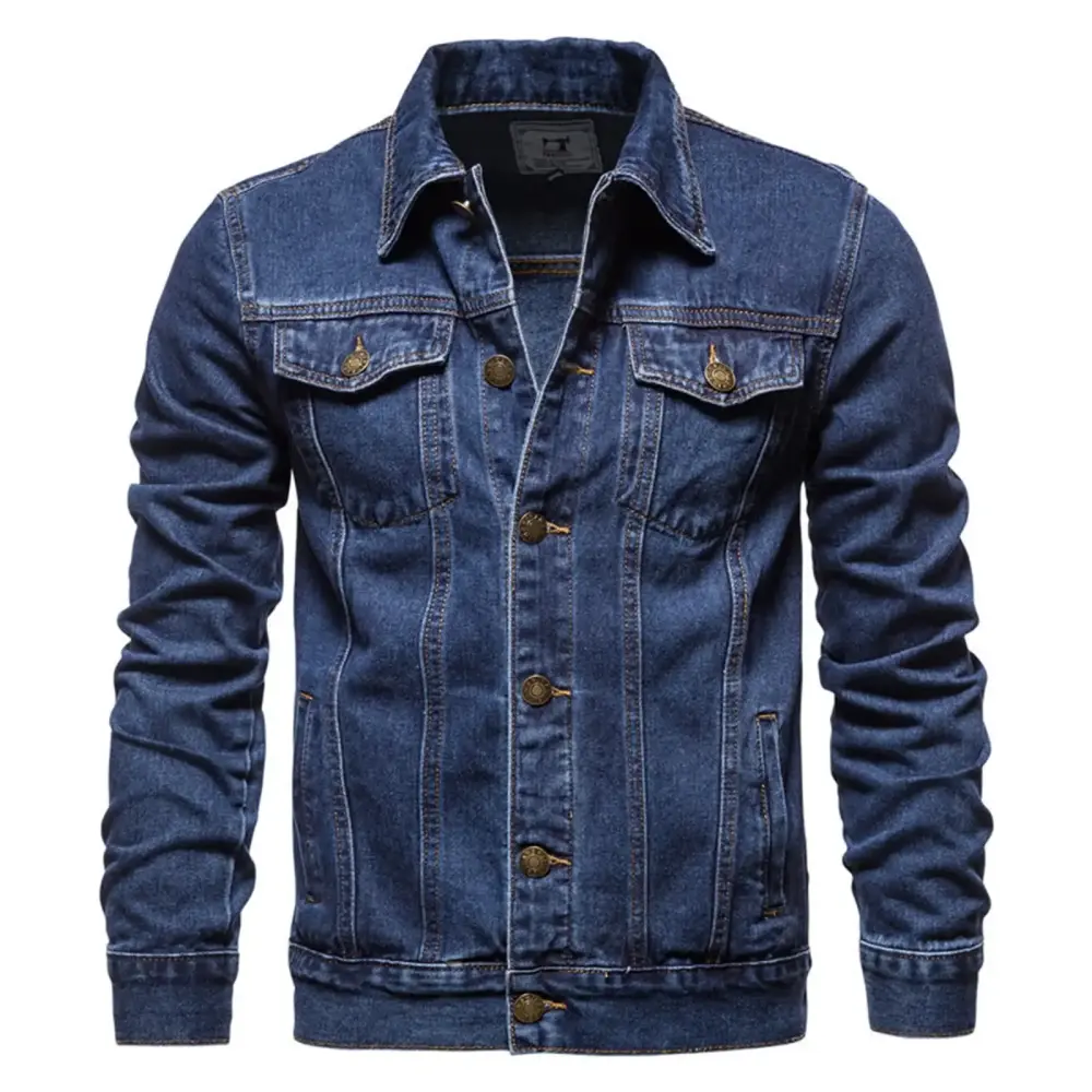 FhsagQ Male Jean Jacket for Men Denim Jacket Mens Fashion Simple Loose Pocket Fitting Jeans Non Solid Long Sleeve Shirt Blue Jean Jacket Mens Leather Jacket Mens XL