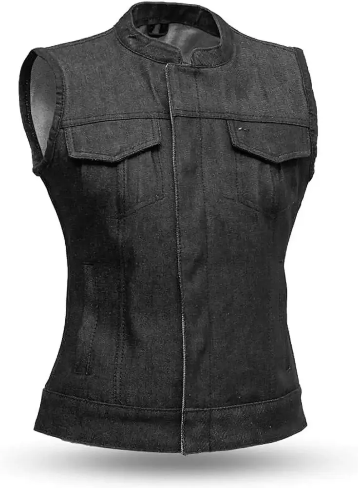 First Mfg Co - Ludlow - Women's Motorcycle Biker Riding Black Denim Vest - 2X Large
