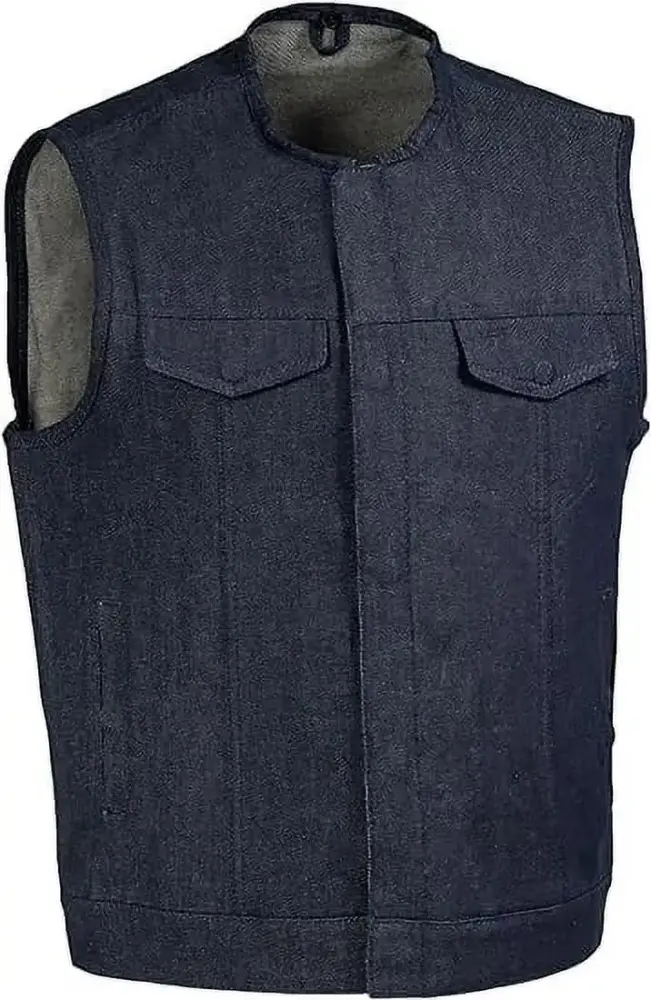 First Mfg Co - Haywood - Men's Motorcycle Biker Riding Blue Denim Vest - 2X Large