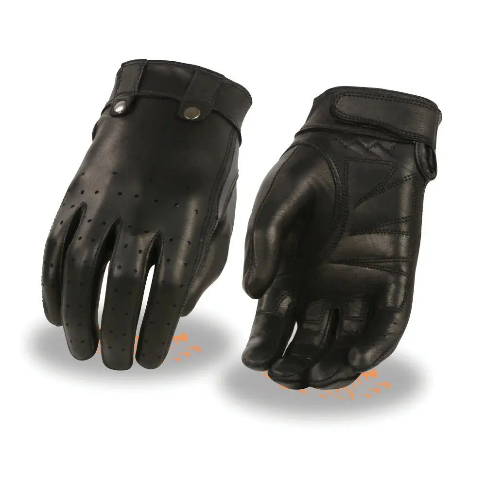 Xelement XG7710 Women's Black Leather 'Driving' Gloves with Perforated Fingers Large