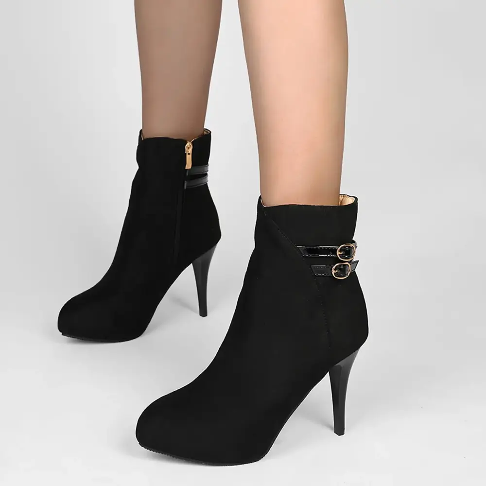 GUGUbb Women's Warm Boots Boots Short Boots Boots Boots High Heeled Belt Boots.Black