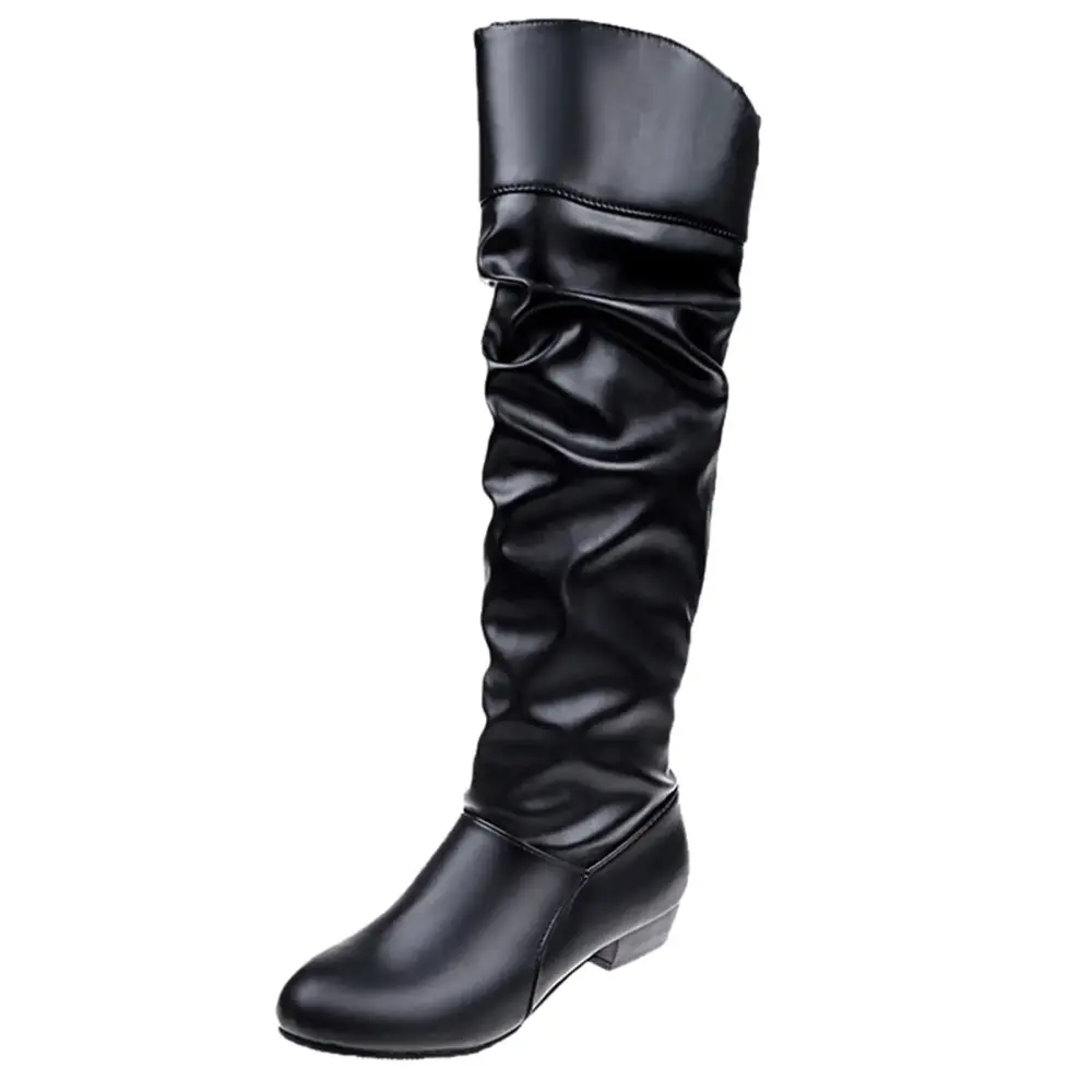 B91xZ Women's Winter Boots Flat Low Heel Stretchy Round Toe with Side Zipper.Black 43