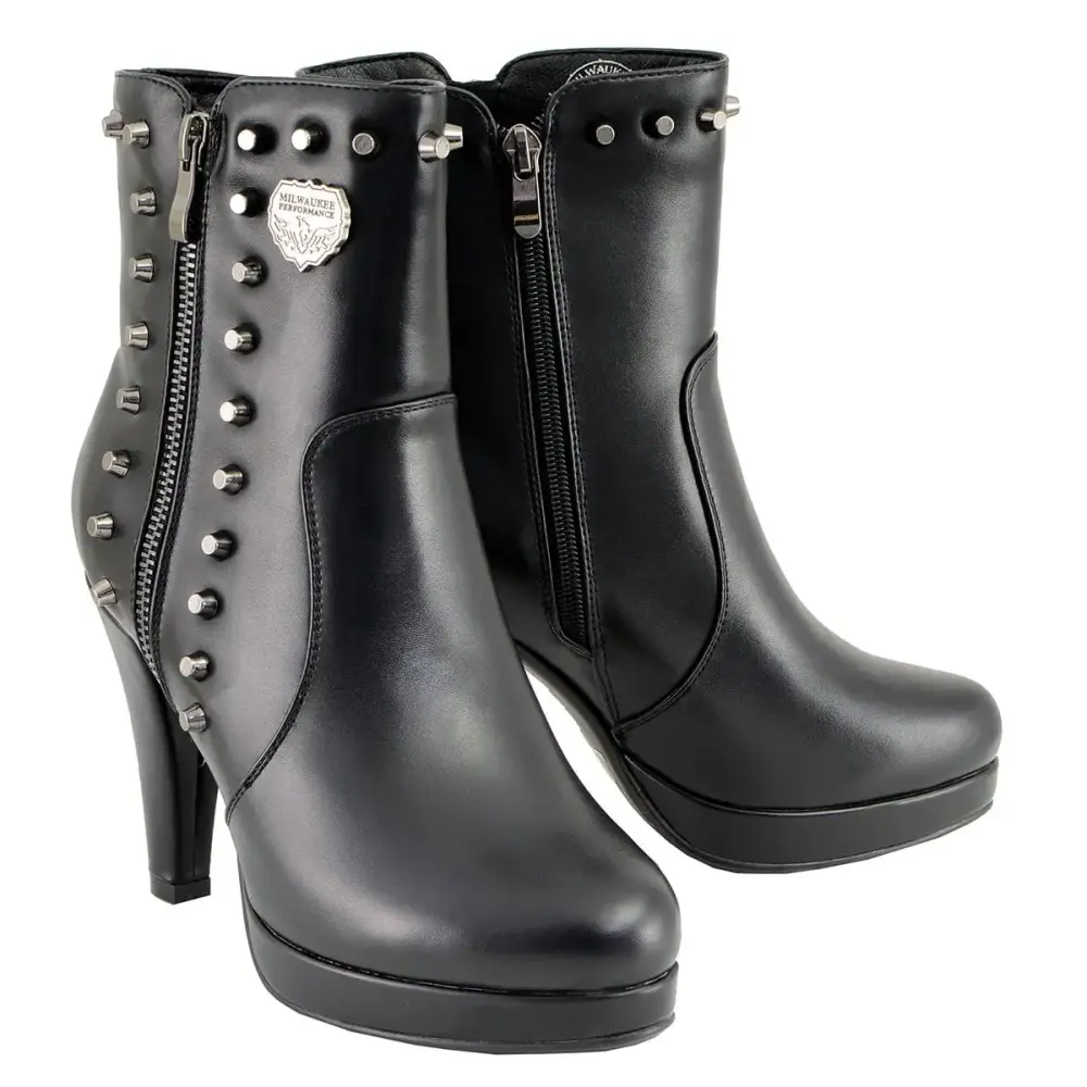 Milwaukee Leather MBL9440 Women's Black Spiked Fashion Boots with Side Zippers 10