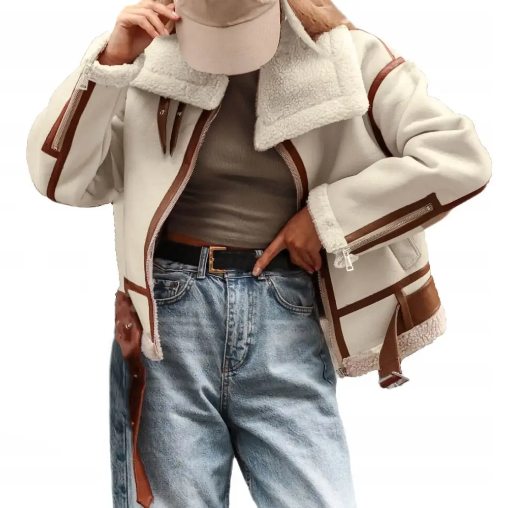 Ladies Lapel Lambswool Jacket Street Motorcycle Style Jacket