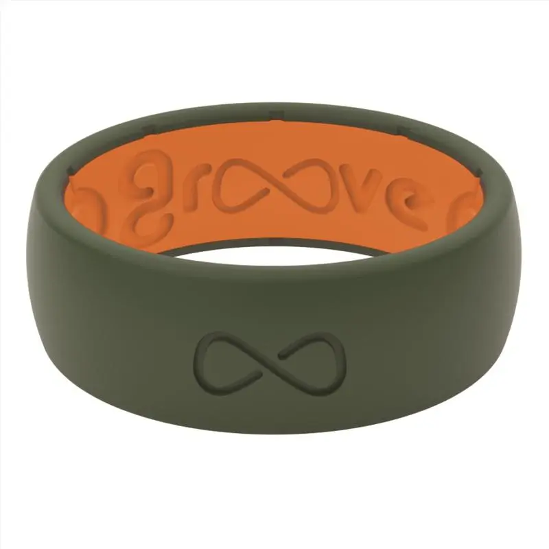Groove Life Men's Edge Round Green Orange Silicone Ring Water Resistant Size 11