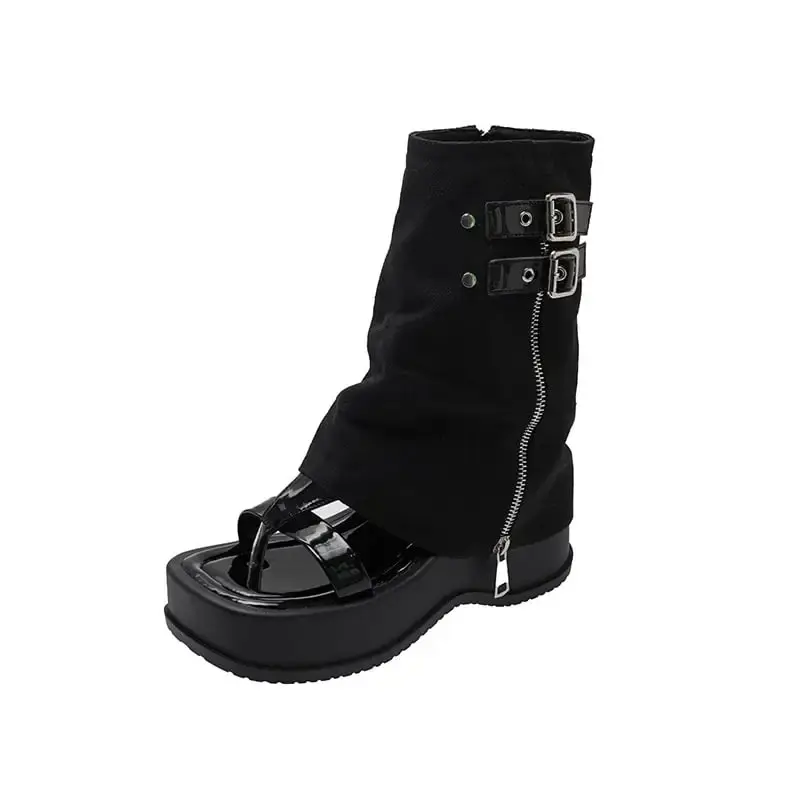 2024 Spring and Summer New Thick-soled Motorcycle Fashion Tribal Trousers Boots Sandals Women's Sweet Cool Style Sandals Short Boots