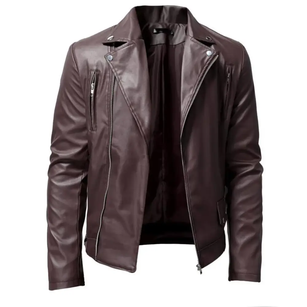 Mens Casual Stand Collar Slim Fit Faux Leather Jacket Biker Motorcycle Jacket.Leather PU Jackets for Men Notched Lapel Outwear