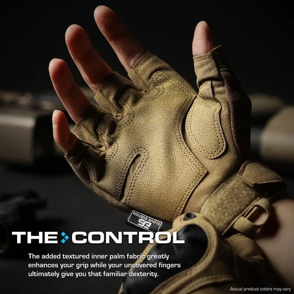 Glove Station- Fingerless Knuckle Gloves for Men - Motorcycle Gloves for Driving. Hiking. or Work - Tan/XX-Large